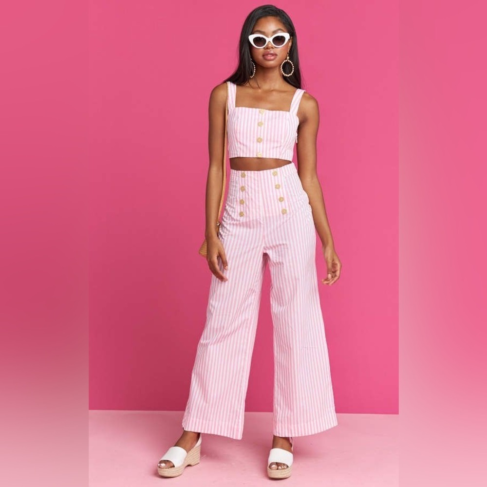 Show Me Your MuMu Pink & White Striped Wide Leg Pants